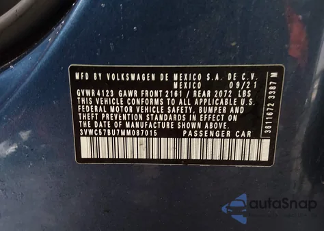 2021 Volkswagen Jetta 1.4T R-Line/1.4T S/1.4T Se из США, поврежденный, VIN 3VWC57BU7MM087015